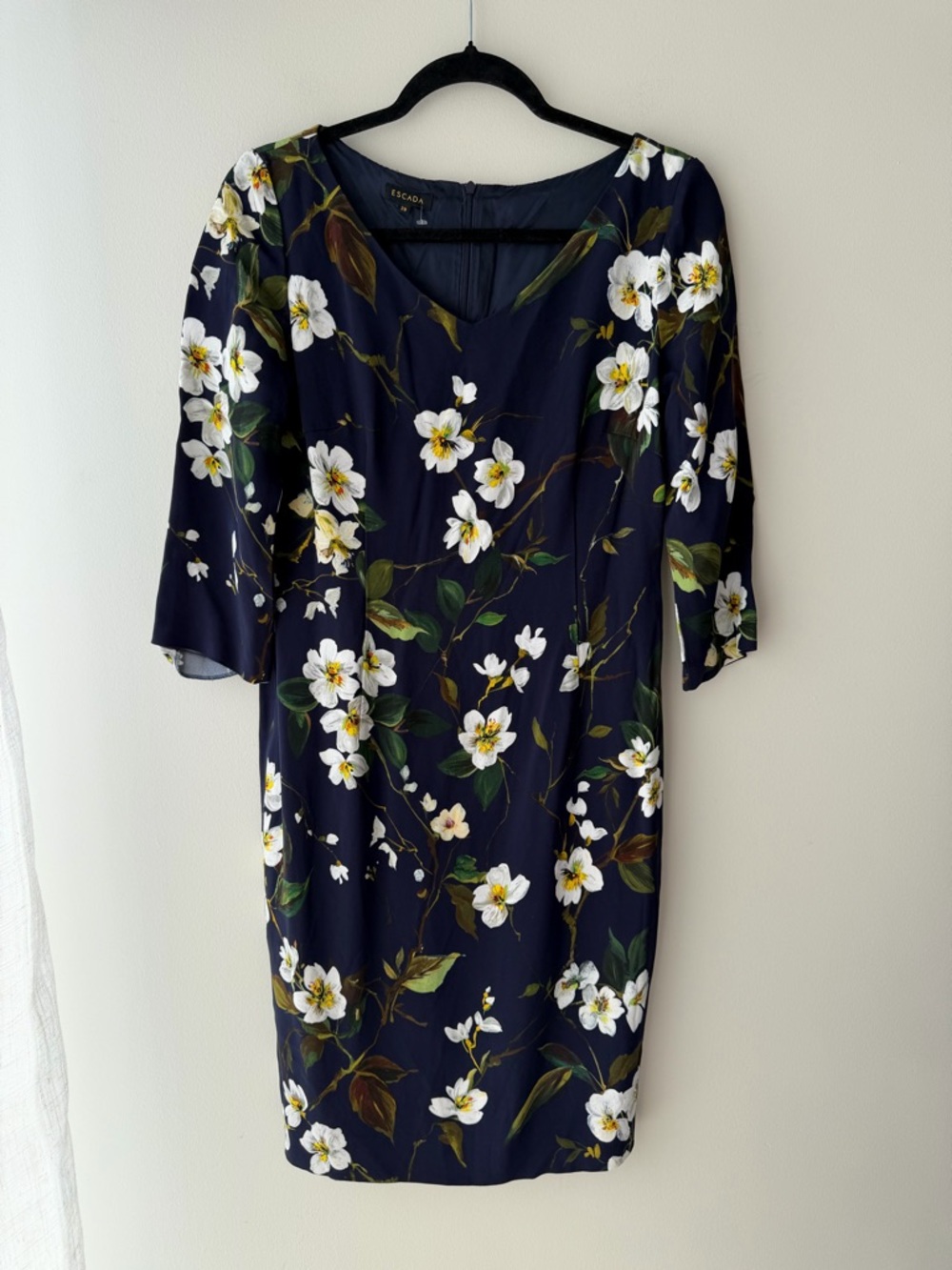Escada Magnolia Print V-Neck Dress